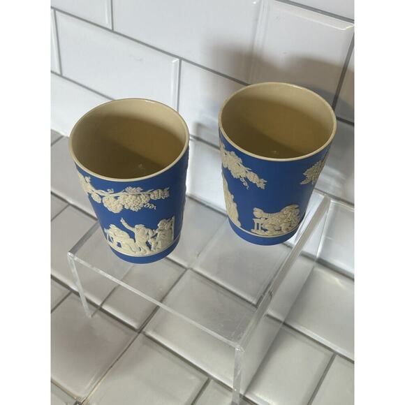 Copeland Spode SP293 Jasper Ware Blue Tumbler 4" Made In England. 2 Vintage Cup - Picture 5 of 13